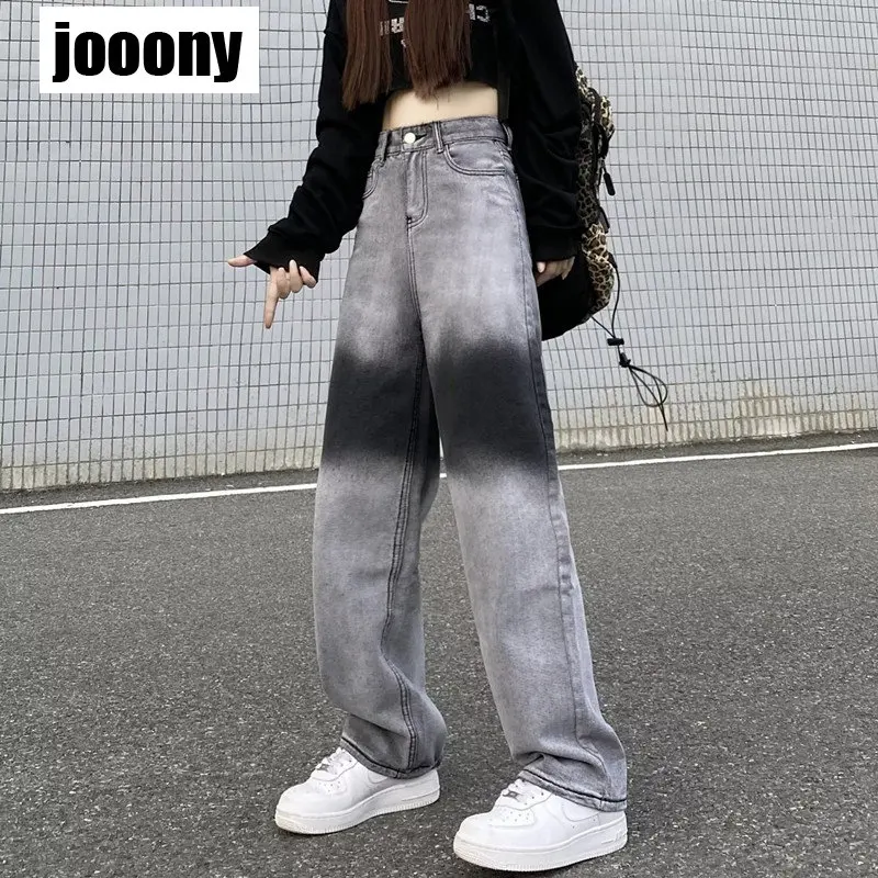 

Contrast Color Straight Jeans Pants Fashion Baggy Y2K Wide Leg Denim Trouser Female Clothes American Vintage High Waist Gradient