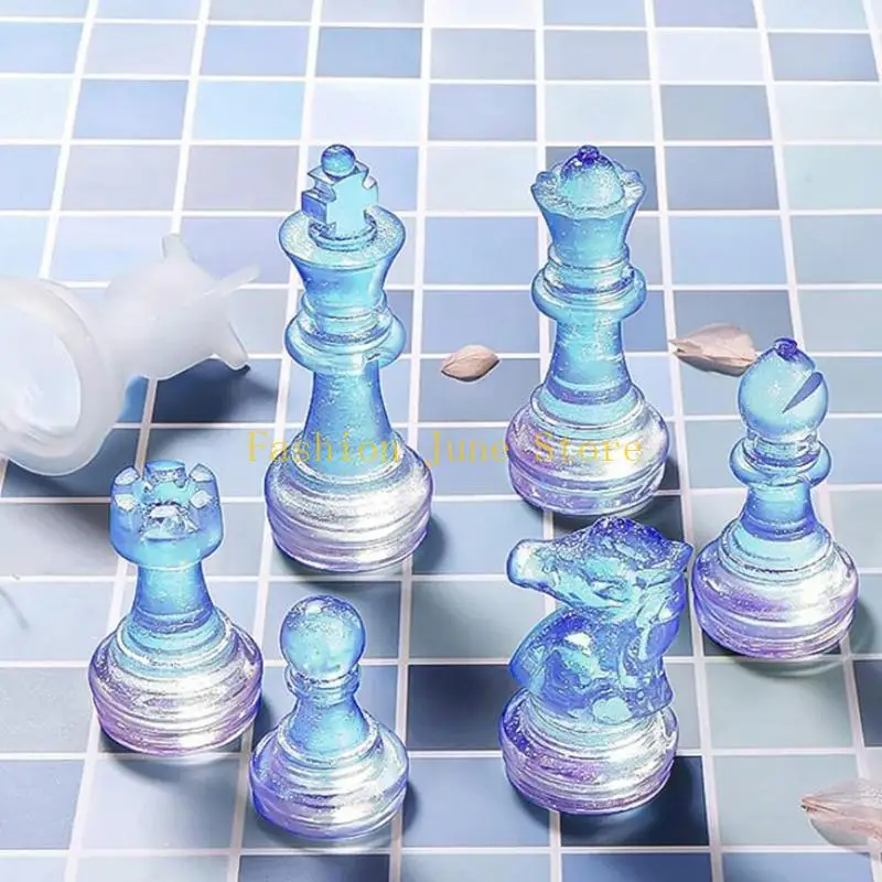 N5KA 3D Chess Silicone Resin Mold Checkers Board Crystal Epoxy Resin for Diy Resin Mold Crafts Making Family Party Game