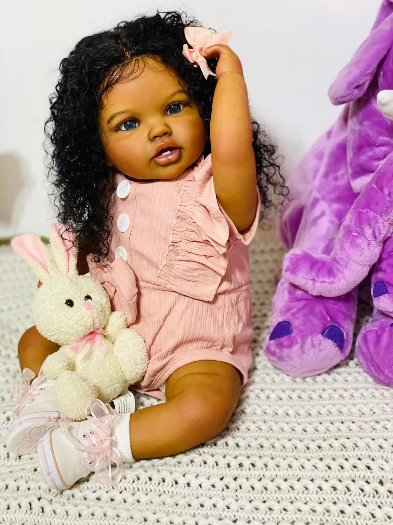 NPK 24 Inch Reborn Baby Doll Dark Brown Skin Lifelike Toddler Lottie Newborn Princess Girl Soft Touch 3D Art Doll