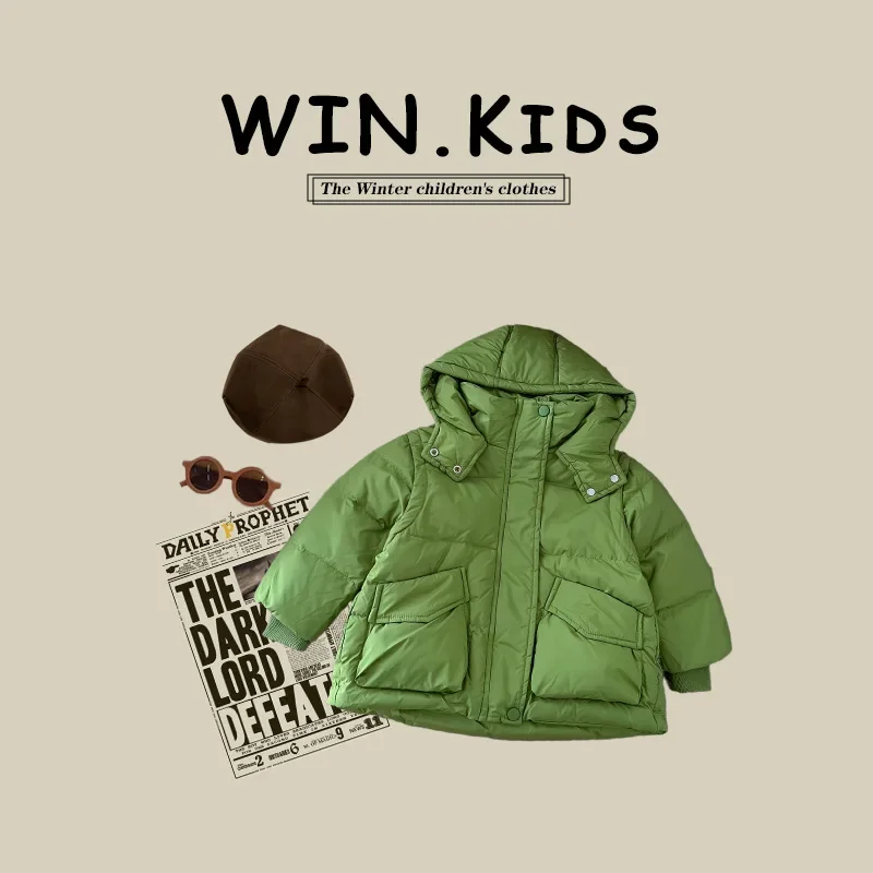 Boys' Winter Solid Color down Jacket Children's Winter Clothing Thickened Cotton Padded Coat 2023Baby Winter Feather Jacket