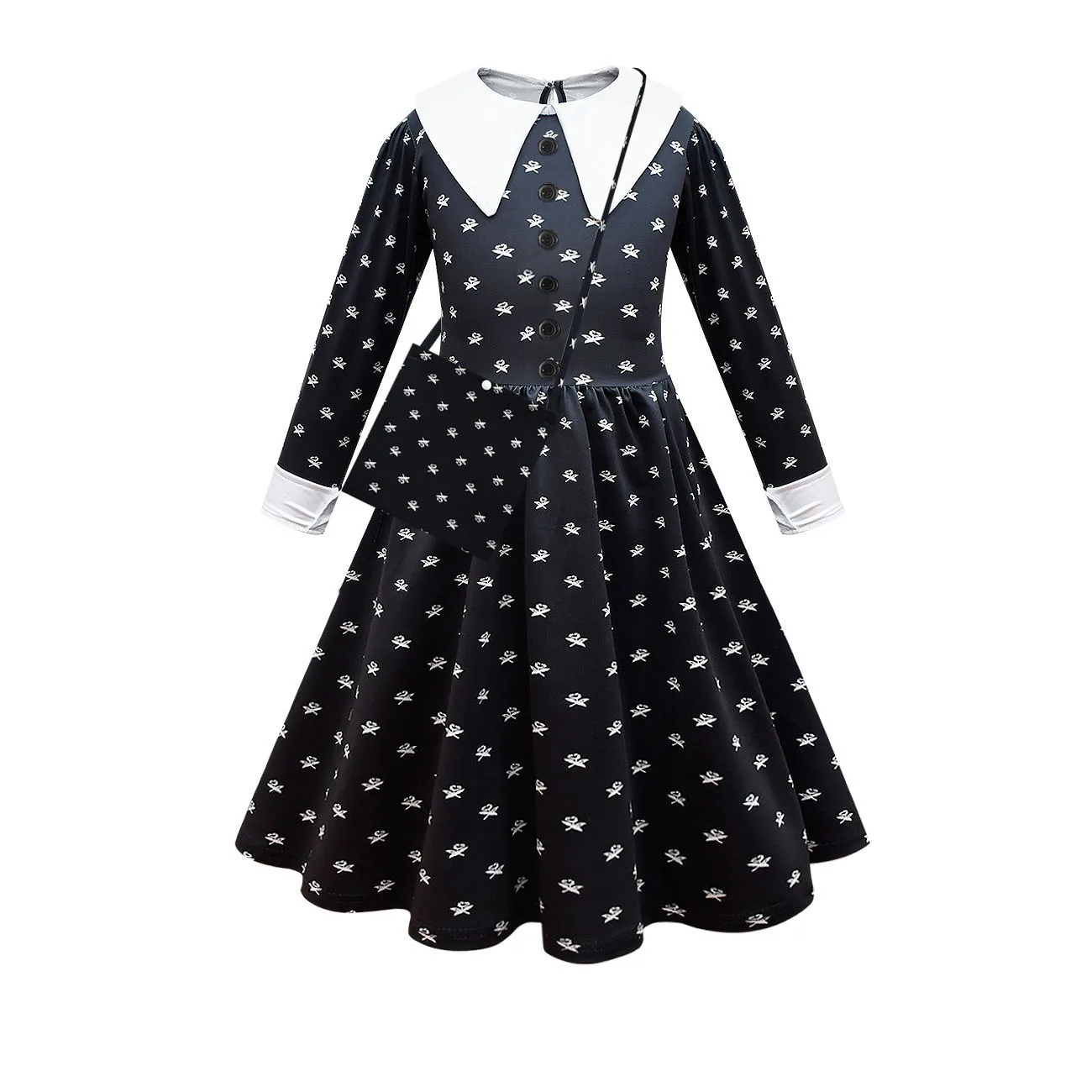 Kids Addams Dress Black Dresses for Girls Long Sleeve Princess Costume Halloween School Day Casual Outfit