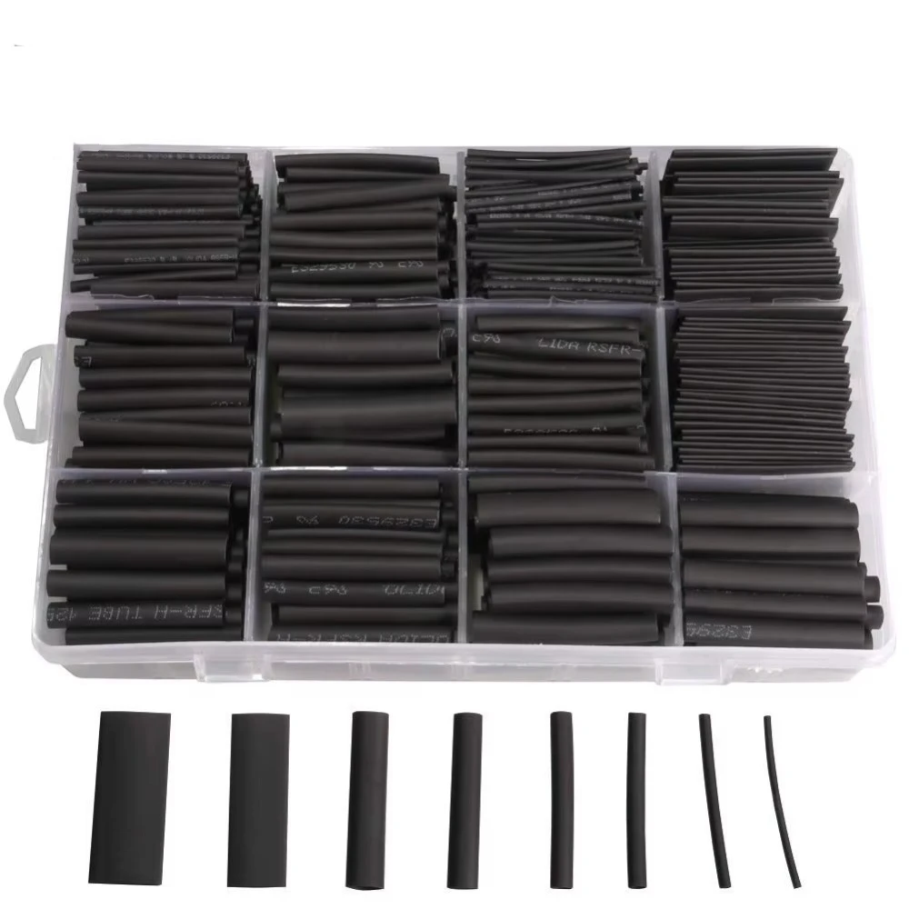 400 Pcs Black Heat Shrink Tubing Kit PE High Temperature Insulation Sleeving 3:1 Ratio Adhesive Lined Shrink Tubing
