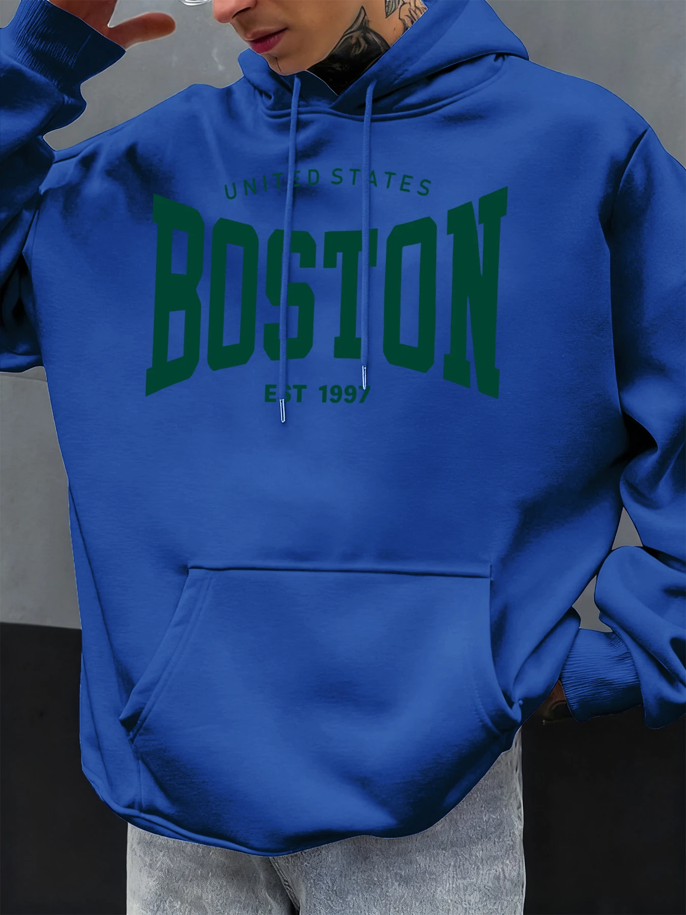 Boston United States Est 1997 Print Herbst Herren Kapuzenpullover Lässiger mehrfarbiger Kapuzenpullover Vintage Taschen-Hoodies Weiches Fleece Unisex-Kleidung