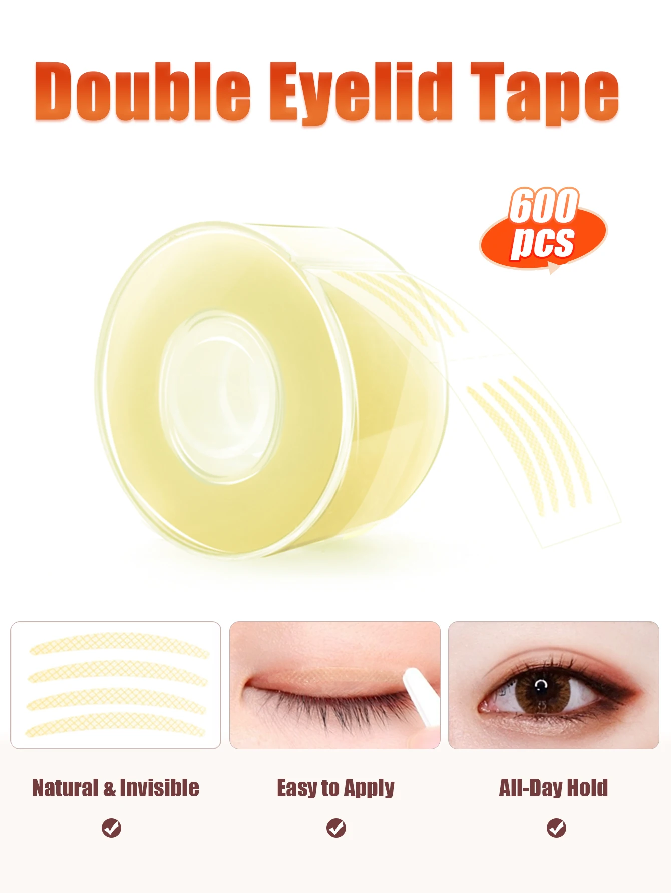600-teiliges doppeltes Augenlidband, unsichtbar, dünn, schmale Faserstreifen, Rolle, professioneller Make-up-Künstler, unverzichtbar mit kostenlosem Werkzeug für Anfänger