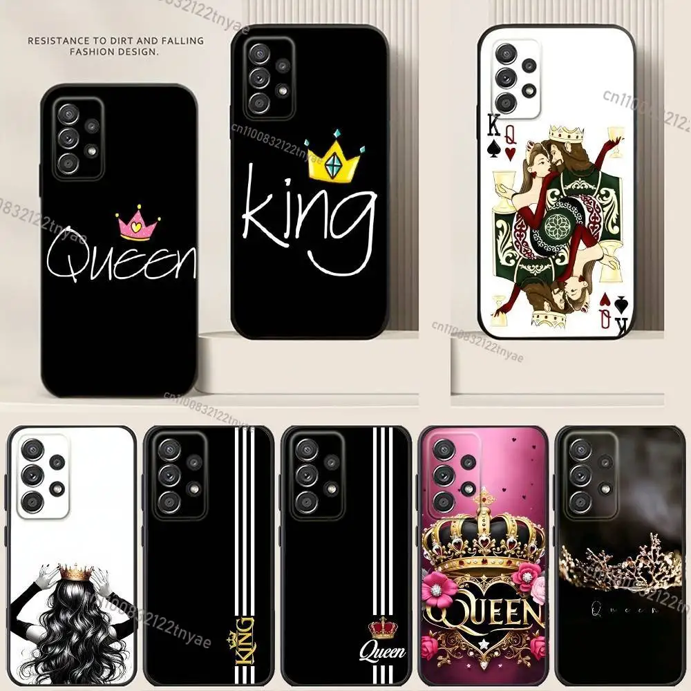 

King Queen Couple Silicone Phone Case For Samsung S24,21,22,23,30,Ultra,20,Plus,Note,10,9,Black soft silicone case