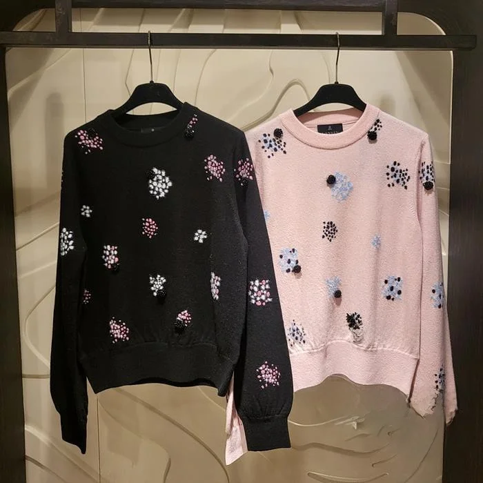 

Commuter Sle round Ne Knitted Sweater Color Blo Elastic Wool Blend Versatile Small irt Korean Faion Long Sve