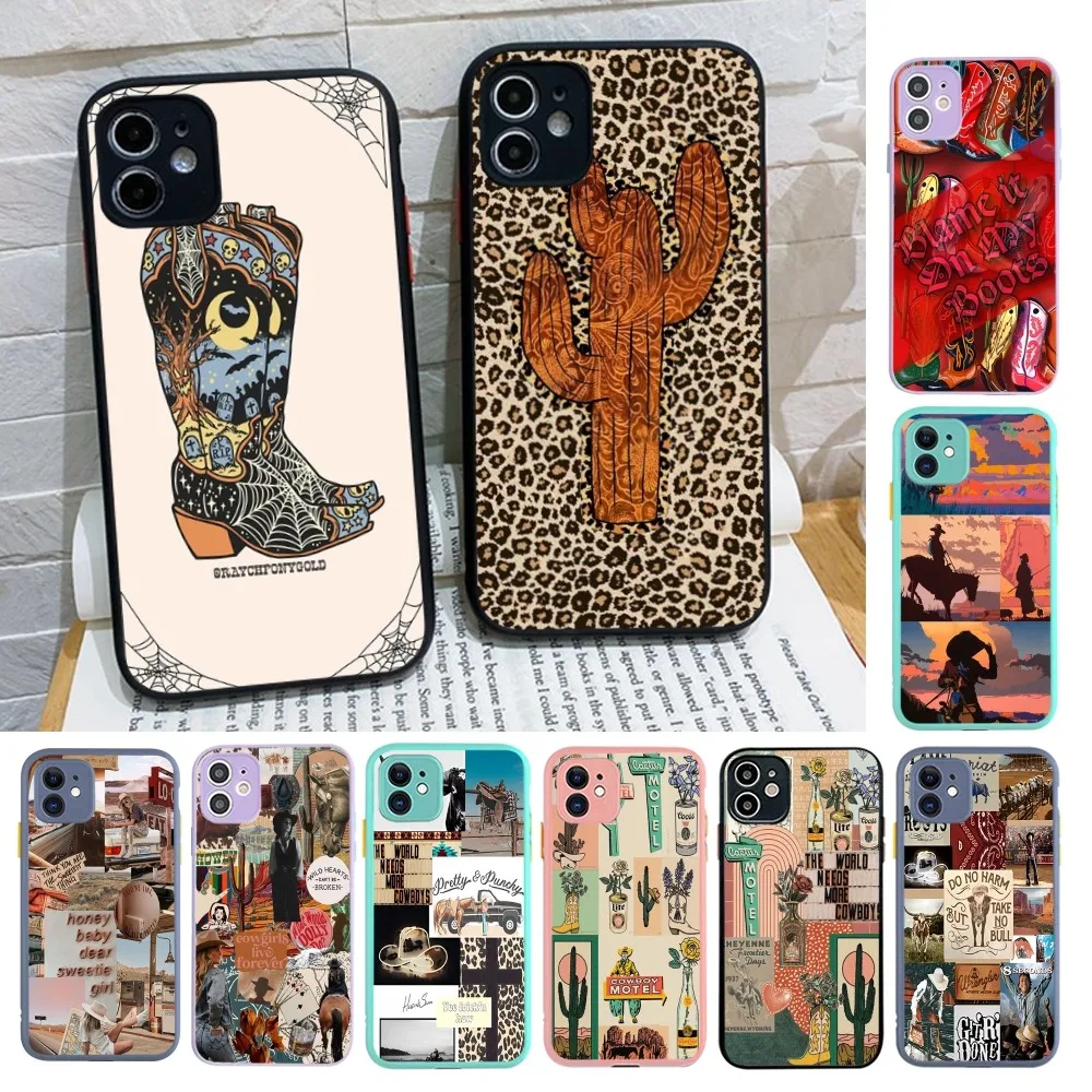 Cowboy Cowgirl Howdy Western Ranch Boho Phone Case For iPhone 14 X XR XS 7 8 Plus 11 12 13 pro MAX 13mini Matte Shockproof Case