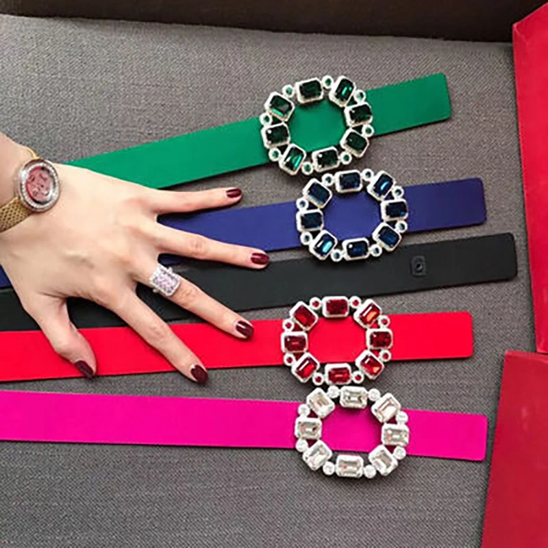 

Big Sapphire Crystal Buckle Belt Female Real Silk Genuine Leather Luxury Elegant Waist Wearing Ladies Dress Gift