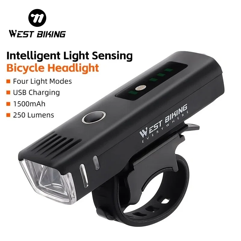 

WEST BIKING Intelligent Light Sensing Bike Light IPX4 Waterproof Large Battery Cycling Front Light Portable Bicycle Flashlight