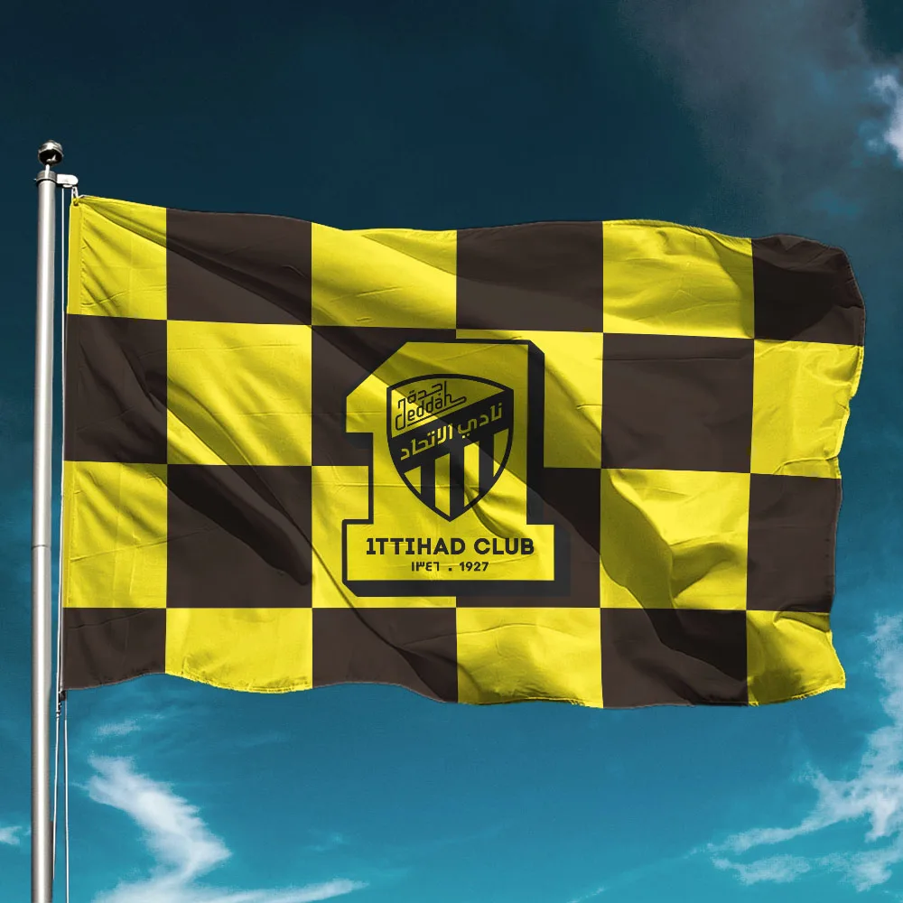 Al Ittihad Flag Saudi Arabia Football Club Soccer Team Banner Waterproof Outdoors Decor Garden Decoration Hold Backdrop