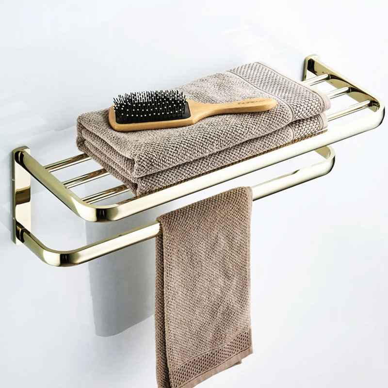 

Brass Bathroom Accessories Gold Brass Towel Bar,Towel Rack, Double Layer Towel Shelf Bathroom Hardware