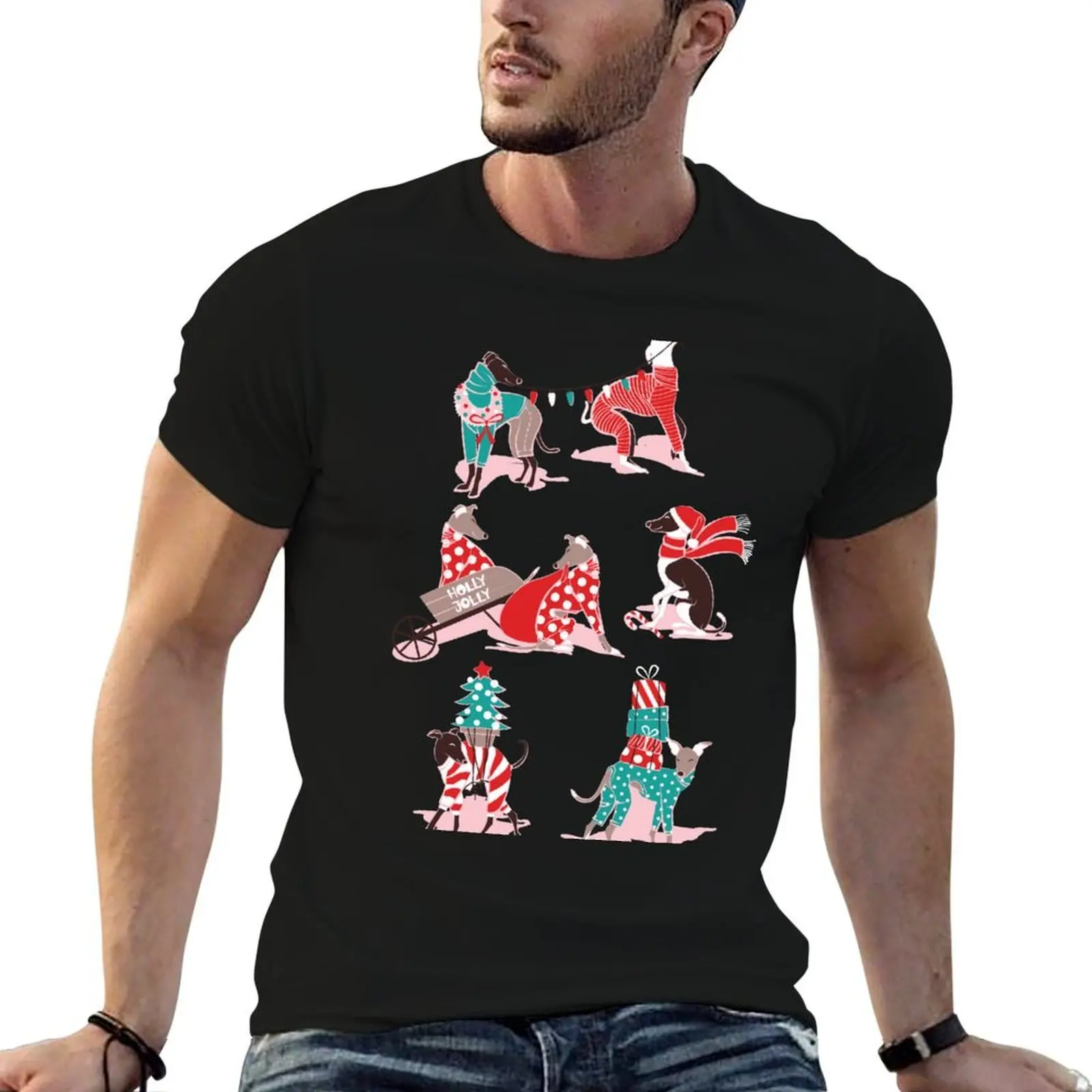 

Greyhounds Christmas dogwalk // pink background T-Shirt funny t shirts dark humor t shirt for man T-Shirt