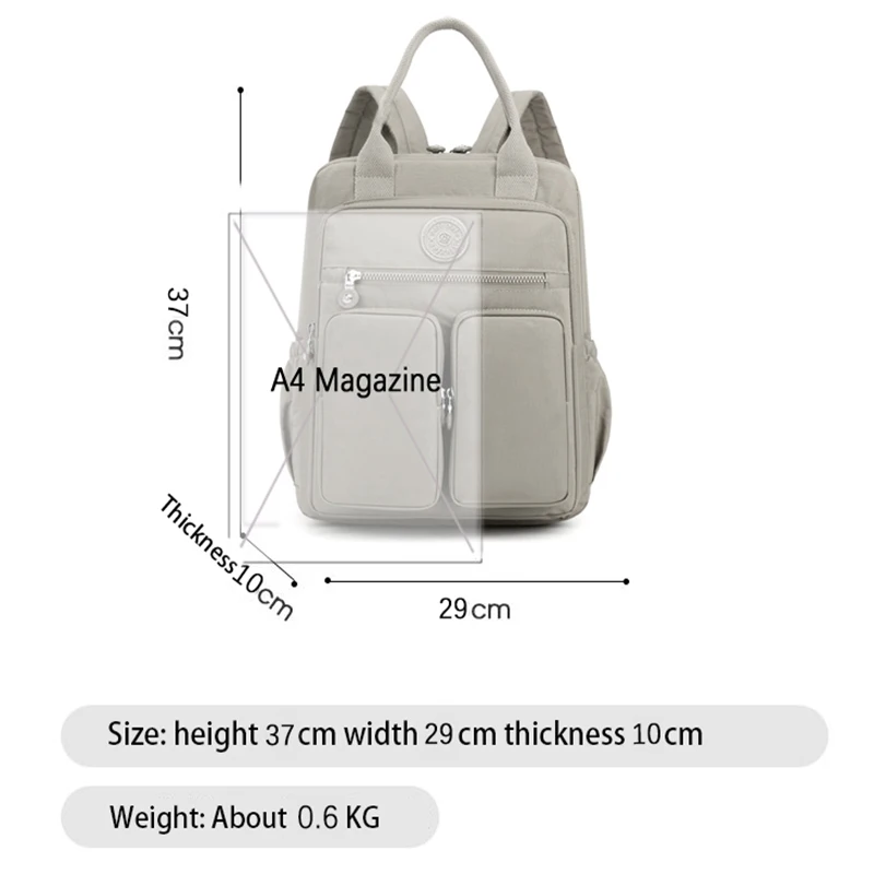 Fashion Woman Backpack Waterproof Nylon Soft Handle Solid Multi-pocket Travel Zipper Feminina School Bags Laptop Backpack