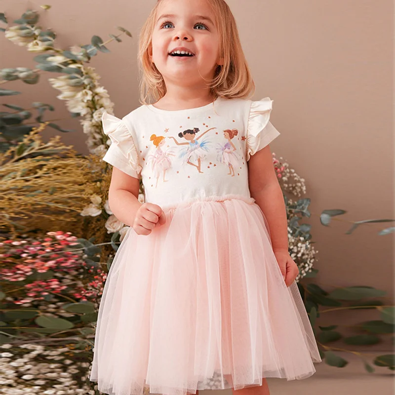 Saltando Metros 2-8T Princesa Meninas Vestidos Fairy Tale Verão Manga Curta Criança Crianças Traje Bonito Tutu Aniversário Vestidos