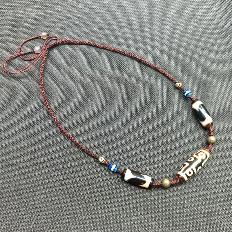 

Tibetan Tiger Teeth 9-Eye Totem Weathered Oil Moisturized Vermilion Agate Bead Handmade Weaving Necklace Free Shipping
