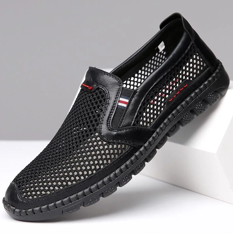 Men's Mesh Shoes Summer Breathable Hollow Out Shoes Outdoor Casual Sandals for Men Lightweight Walking Flats Slip-On Loafer Shoe