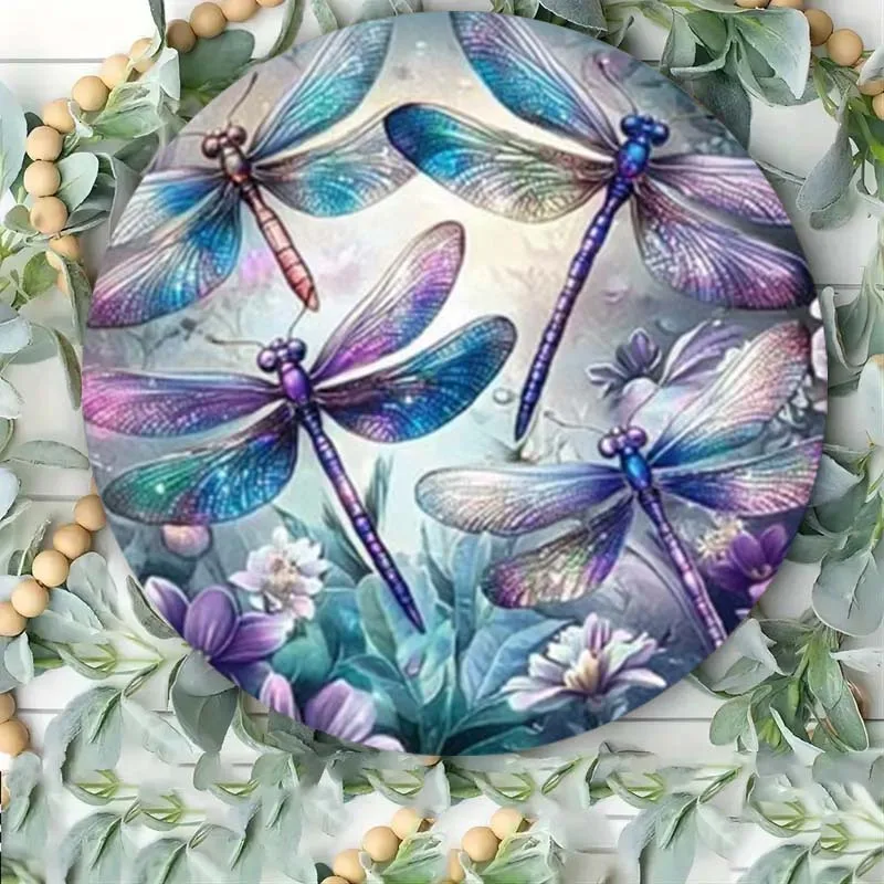2D Flat, 1pc Rustic Dragonfly & Floral Metal Tin Sign - 8