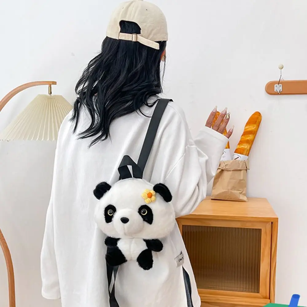 Fashion Stuffed Animals Panda Backpack Cute Cartoon Fluffy Plush Shoulder Bag Plush Toy Soft Schoolbags Coin Purse