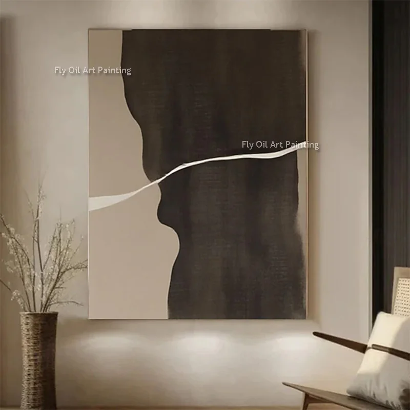 New Minimalism Style Wall Art Hand Drawn Brown Beige Abstract Oil Painting Popular Design Purple Grey Canvas Artwork For Decor