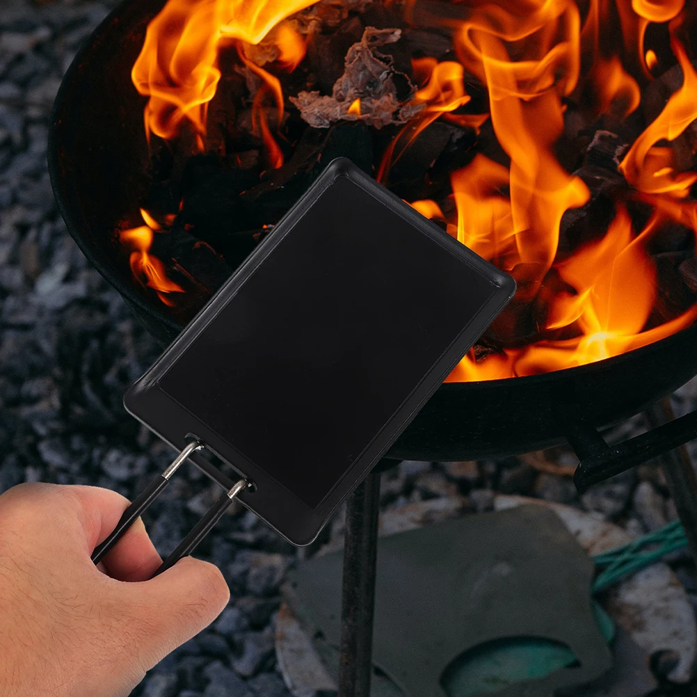 

2 Pcs Barbecue Single Baking Tray Outdoor Rectangular Fry Pan Round Grilling for Griddle Black Individual