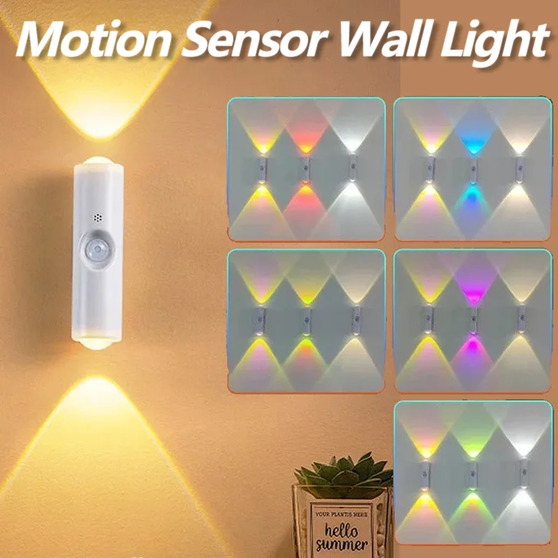 Smart RGB Gradient Night Light Magnetic Motion Sensor Rechargeable Wall Lamp for Bedroom Bathroom Closet Garden Home Decor image 2