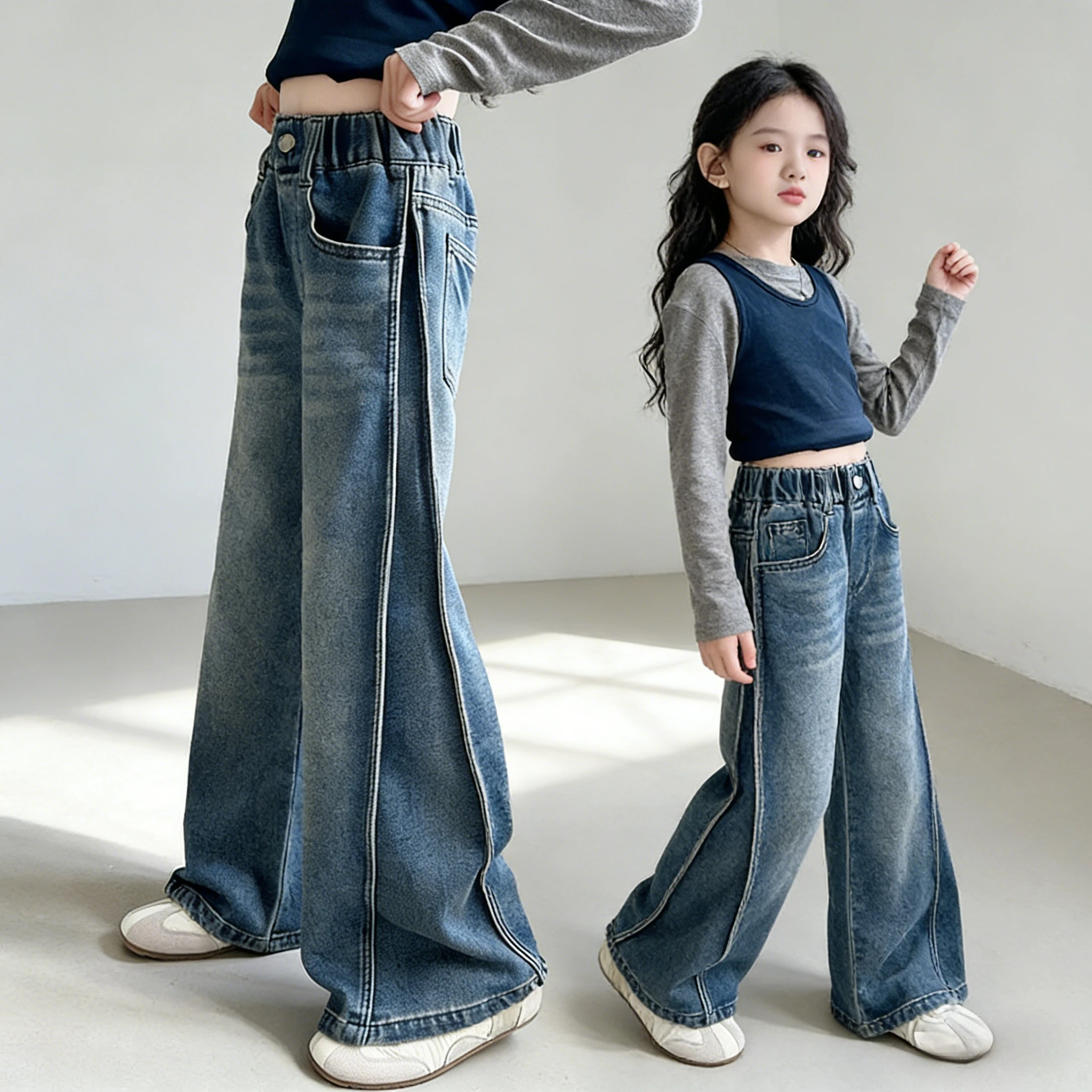 2026 Girls Jeans Casual Straight Wide Leg Pants Long Floor Length Trousers For Daily Outdoor Wear baby girl jeans