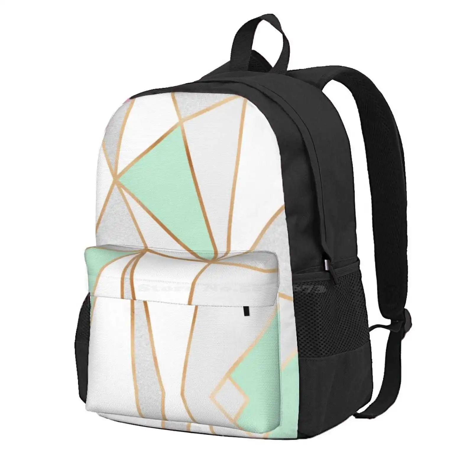 

Mint Green, Grey & Gold Geo Hot Sale Schoolbag Backpack Fashion Bags Abstract Pattern Geometric Grey Mint White Gold Line