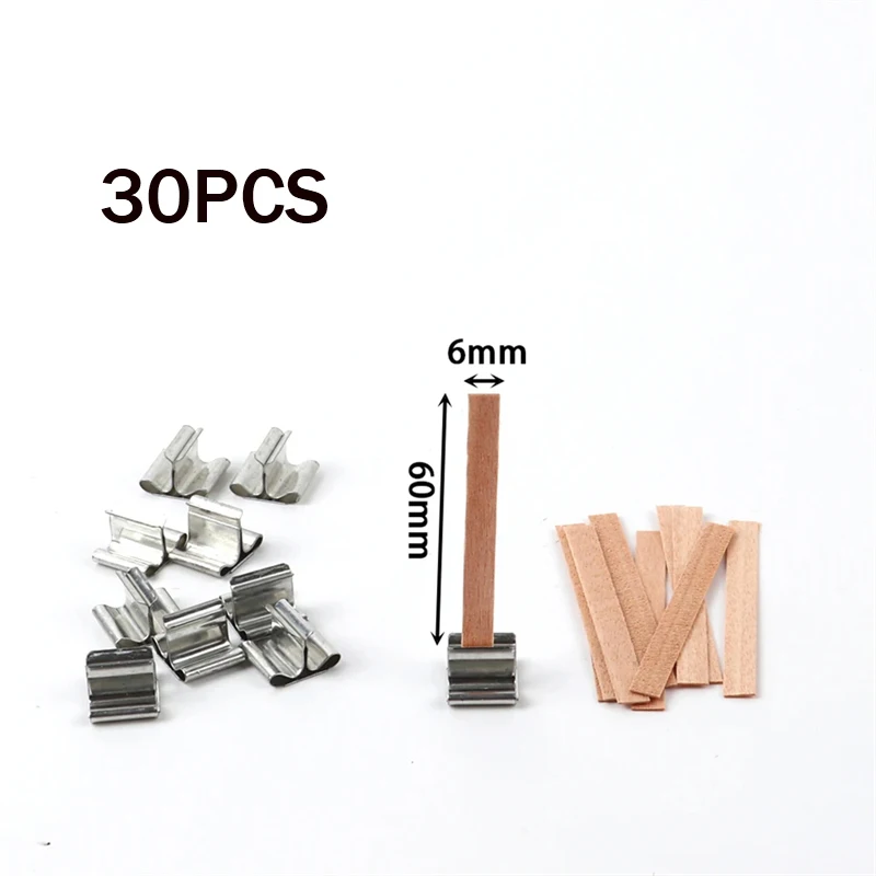 30Pcs 6mm Wooden Candles Wick with Sustainer Tab Candle Wick Core for DIY Candle Making Supply Soy Parffin Wax