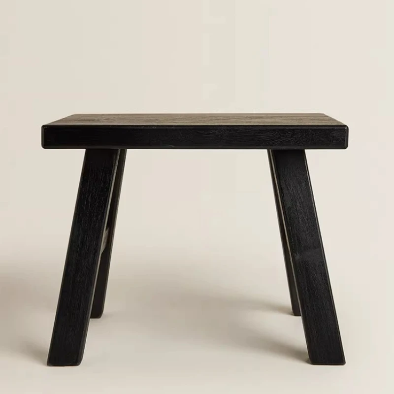 Minimalist Black Wooden Stool Modern Entryway Shoe Bench Living Room Kids Ottoman Multifunctional Low