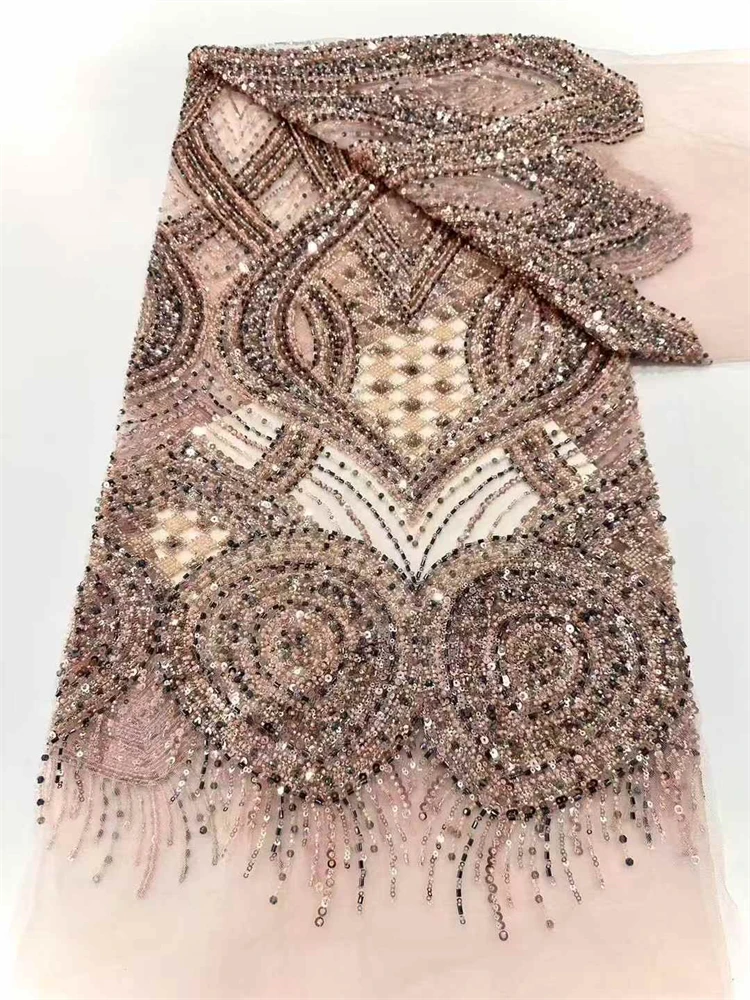 Роскошная африканская кружевная ткань с блестками, тяжелая кружевная ткань с бисером, 2021, высокое качество, 5 ярдов, французская кружевная ткань, нигерийская кружевная ткань для вечеринки