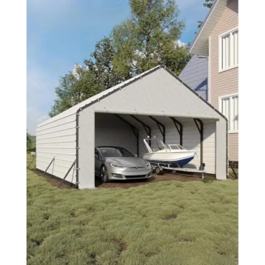 Heavy Duty Zippered Door Panels for Metal Carports: Weatherproof White/Grey Tarp with Ball Bungees, Universal Replacement Doors