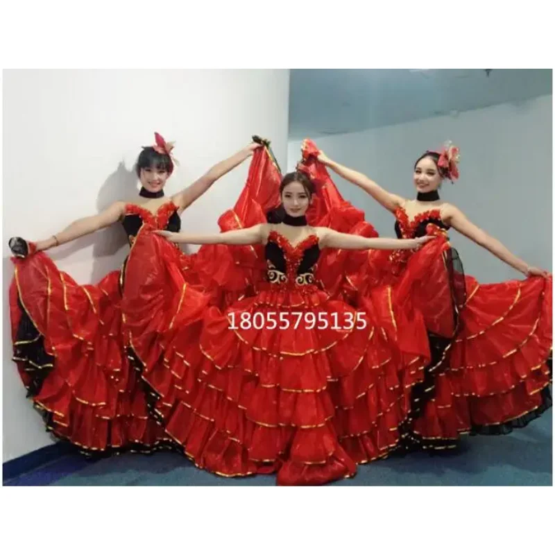 Spanish Bullfight Dance Samba Costume Women Stage Cancan Big Dress 720