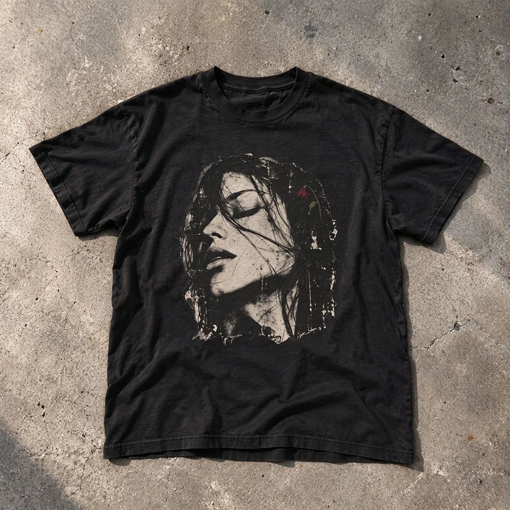 New Arrival: Retro T-shirt with a woman's silhouette, unisex, Harajuku Y2K-style casual streetwear T-shirt, 2000s-era T-shirt