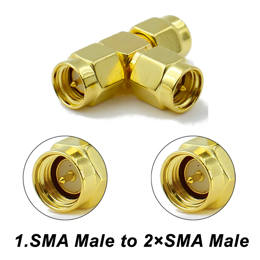 SMA 3 Way Splitter Connector SMA Male  to Dual 2 SMA Female T Type RF Coax Coaxial Adapter 50ohm Antenna Converter
