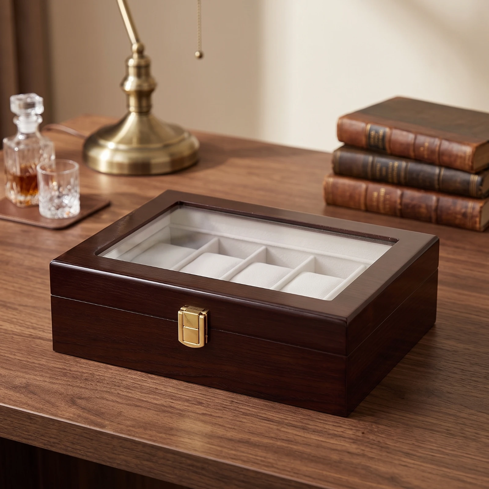 Watch Box with Glass Lid Glossy 10-Slot Watch Box Lacquered Compact for Collectors, Dresser, Showroom
