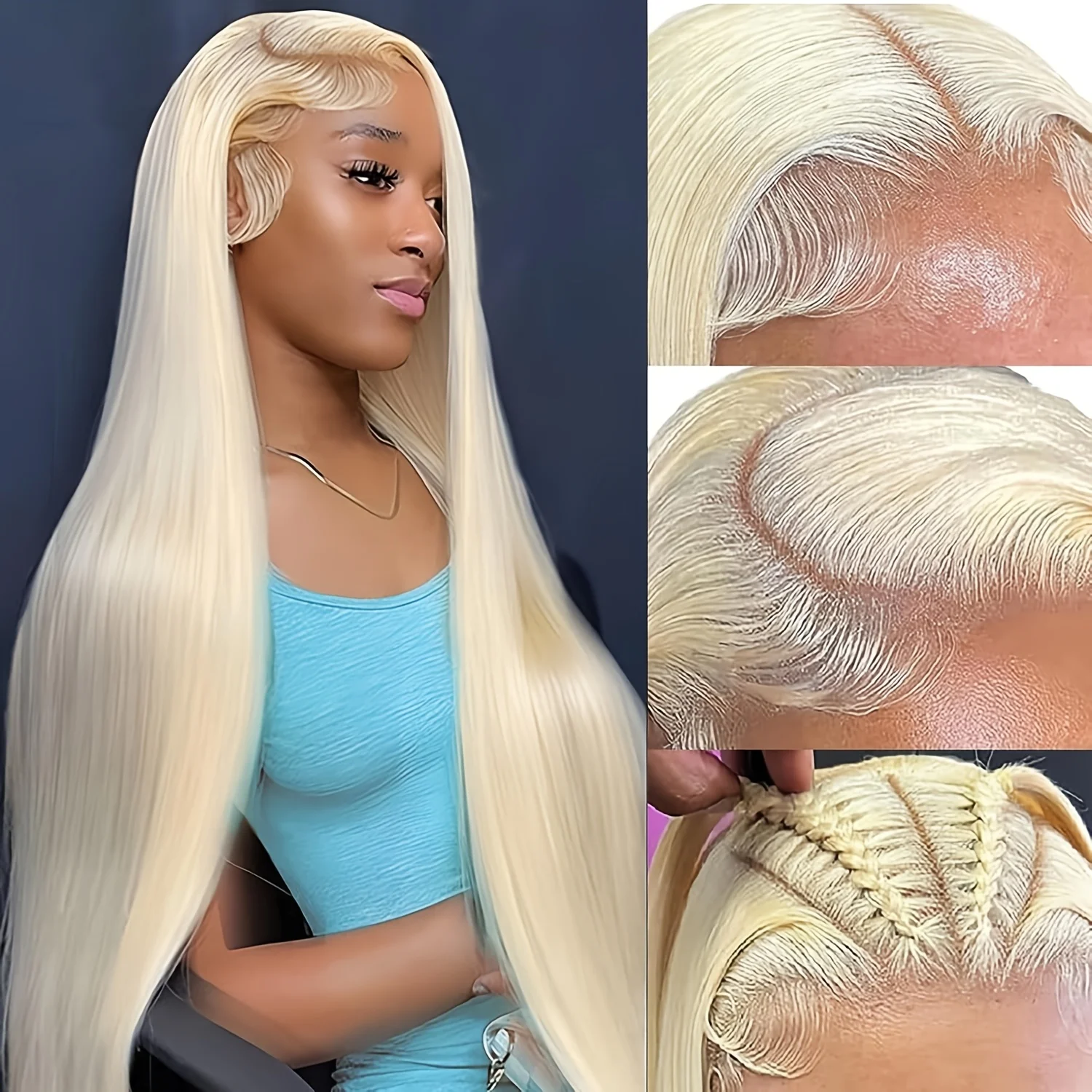 شعر مستعار بشري أشقر مستقيم للنساء ، شعر مستعار بدانتيل أمامي عالي الدقة ، كثافة ، تصميم متعدد الاستخدامات ، تغطية 13 × 4 #3