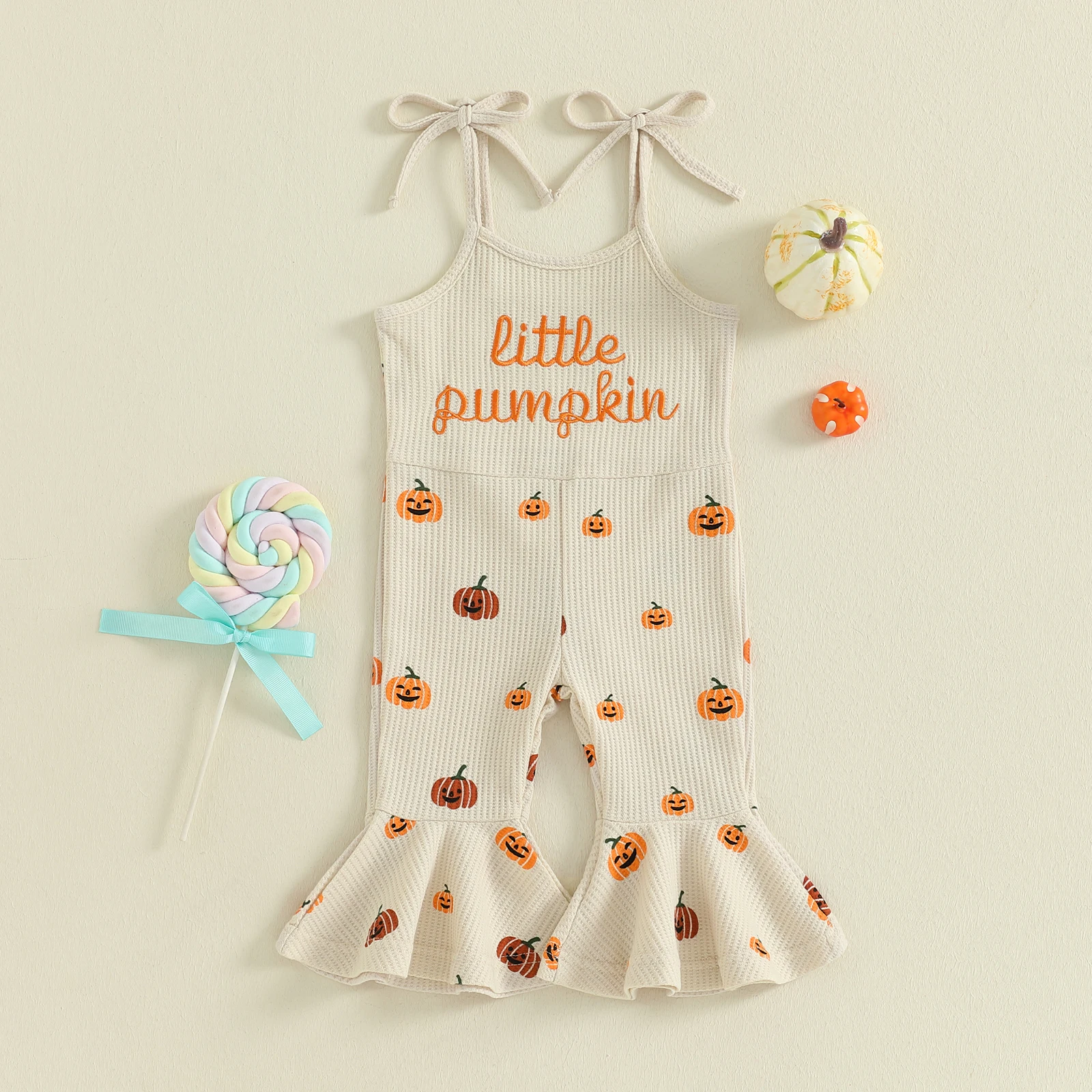 Pumpkin Print Girl Overalls 2