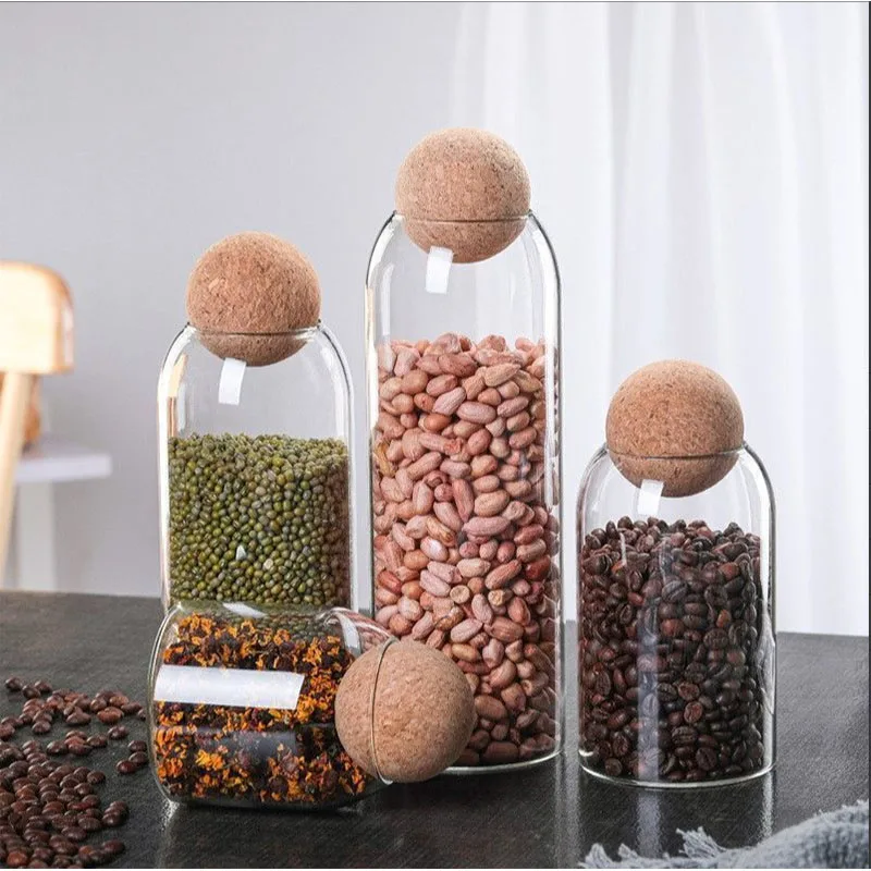 Cork Stopper Glass Sealed Jar Coffee Beans Dried Fruit Storage Box Kitchen Food Multigrain Storage Jar Creative Cork Tea Jar