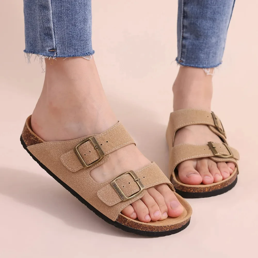 Crestar Cork Footbed Arizona Sandals For Women Men New Classic Solid Color Fashion Slippers With Arch Support Slip-on Suede Shoe