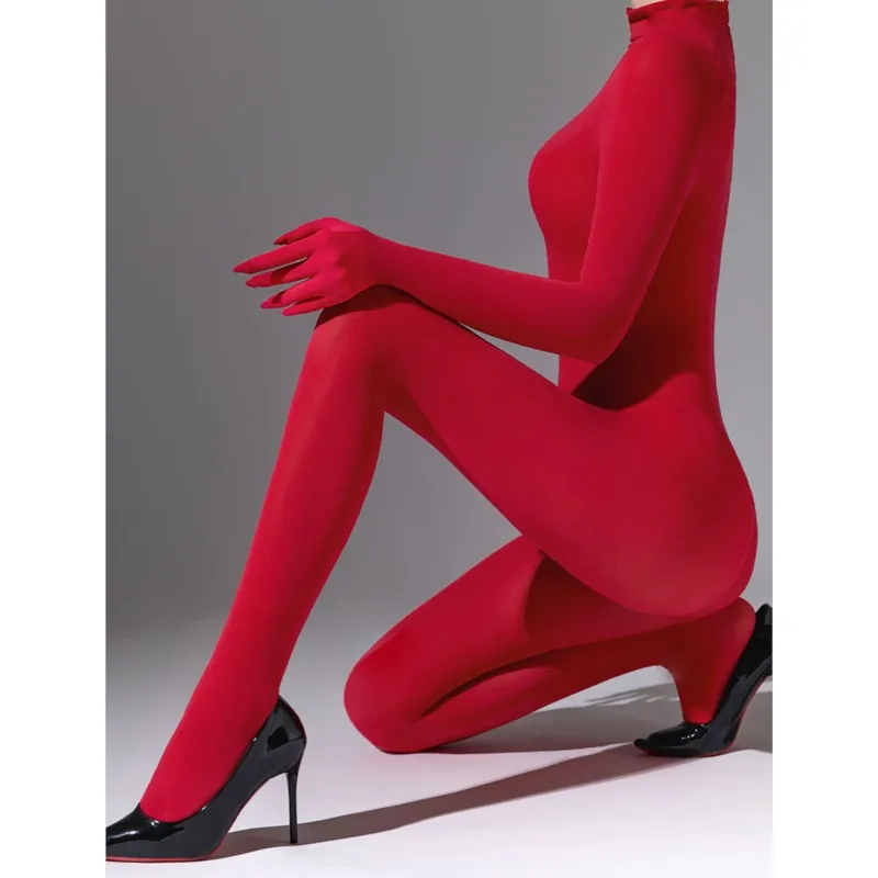 Velvet Jumpsuit Separate Finger Toes Bodystocking Catsuit Close Open Crotch Bodysuit Tights Leotard Unitard High Elasticity