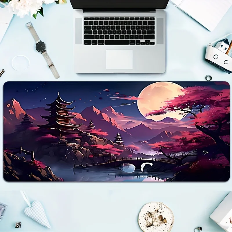 Extra Large Sunset Mountain Landscape Mouse Pad - Non-Slip Rubber Base, Durable Stitched Edges, Office and Gaming Desk Mat