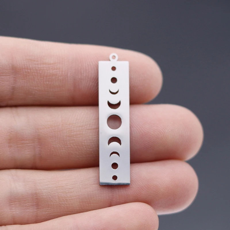 3pcs DIY Metal Moon Phase Stainless Steel Rectangle Pendant Fit Tassels Earrings Charms for Jewelry Making Necklace Women Girl