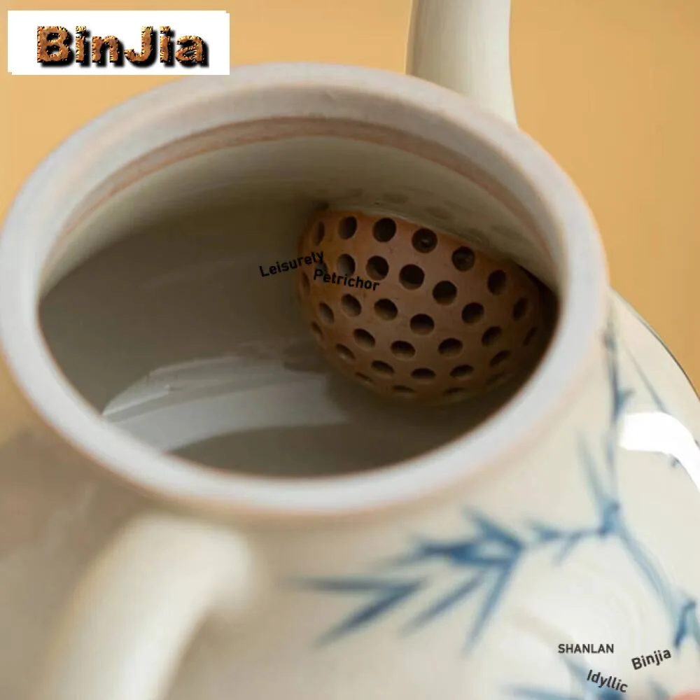 110Ml Chinese Handmade Ceramic Teapots Small Capacity Peach Shape Hand-Painted Bamboo Leaf Tea Pot Kettle Porcelain Set Gift