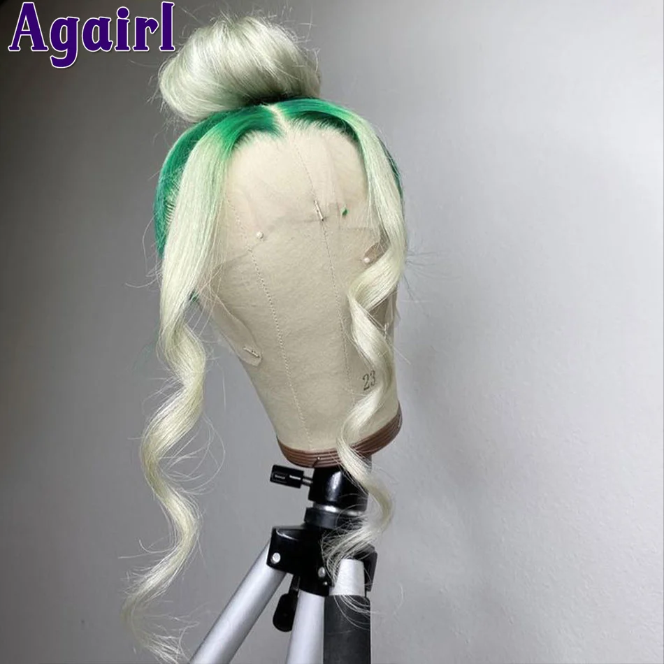 Light Green Roots with 613 Blonde Colored Body Wave Human Hair Wigs PrePlucked Transparent 13x4 13x6 Lace Frontal Wigs for Women