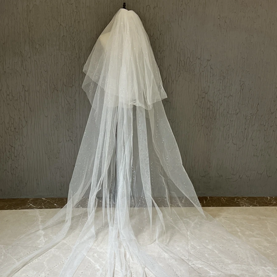 Sparkly Bling Bling Bridal Wedding Veils Bridal Veils Long Cathedral Length Sequined Beads Bride Veil With Metal Comb