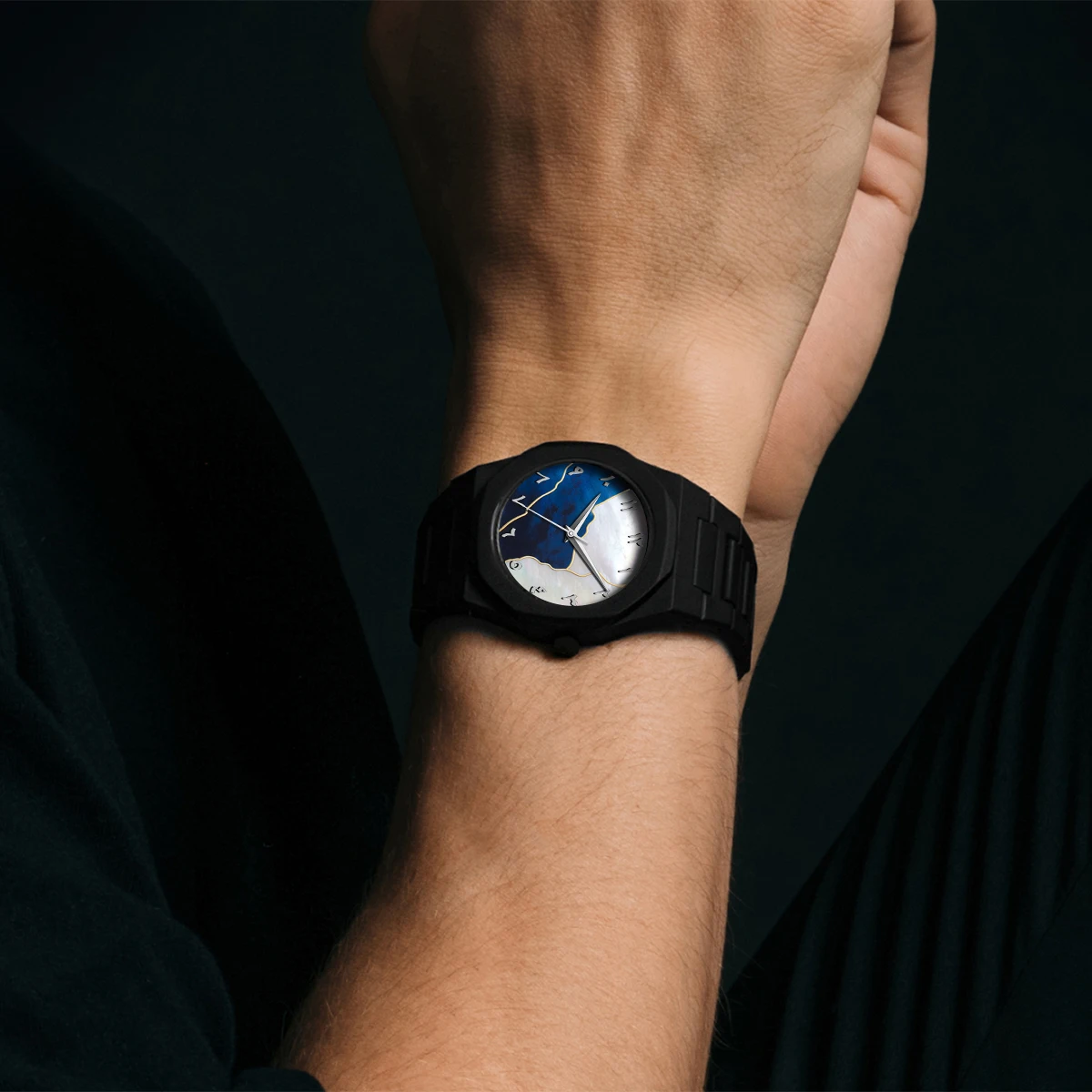 Klassiek Midden-Oosten Arabisch Cijfer Wijzerplaat Blauw Goud Quartz Horloge voor Heren Casual TPU Plastic Waterdicht Horloge Kan Aanpassen