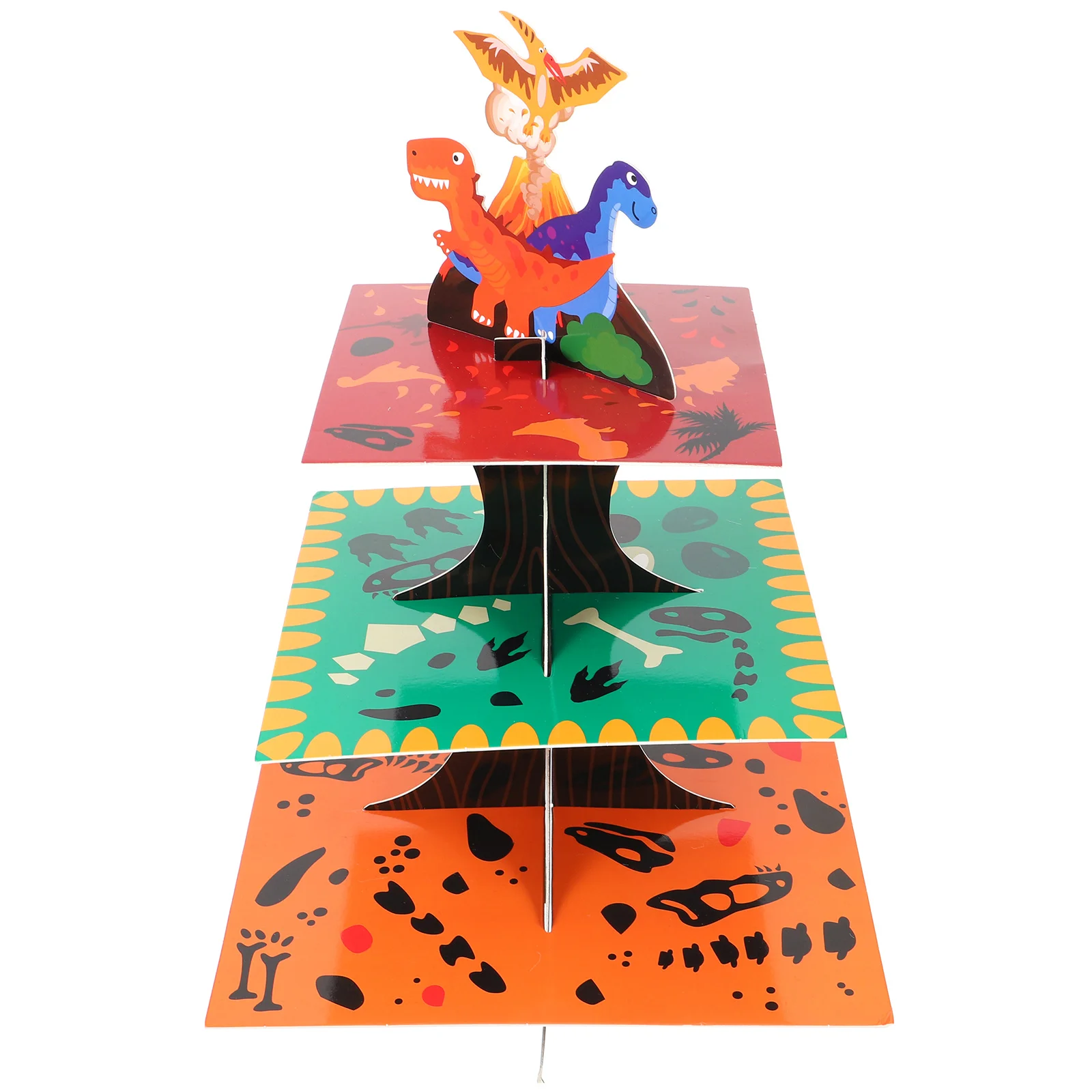 3-طبقات ديناصور كعكة حامل الورق المقوى عيد ميلاد الحلوى حامل كب كيك عرض برج الغابات زينة الحفلات العرض #2