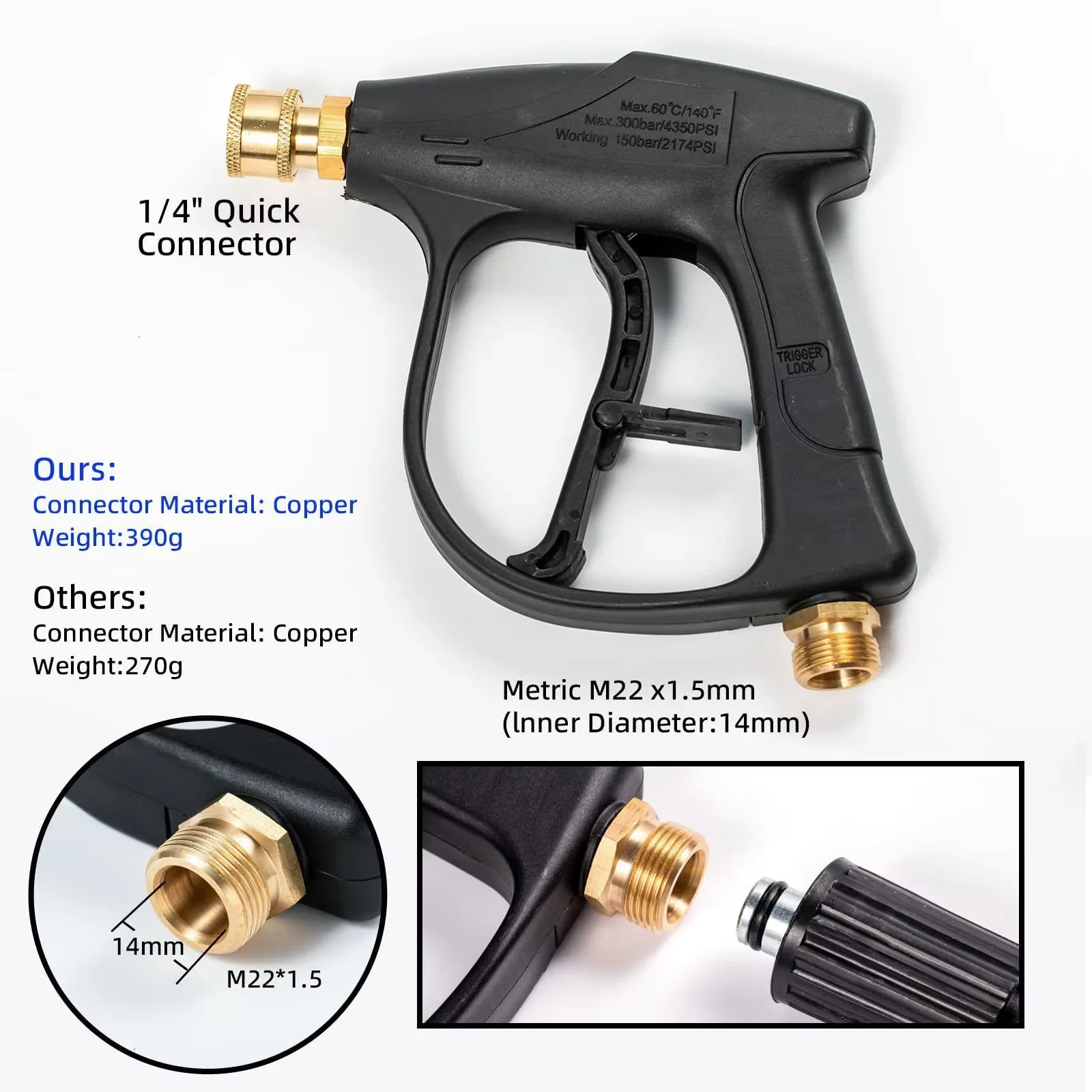 Hochdruck-Reinigungszubehör 1L Schaumkanone 5 Metall-Düsen M22-14 Autowaschpistole 1/4' Schnellkupplung Mehrzweck-Reinigungsset – Detail 3