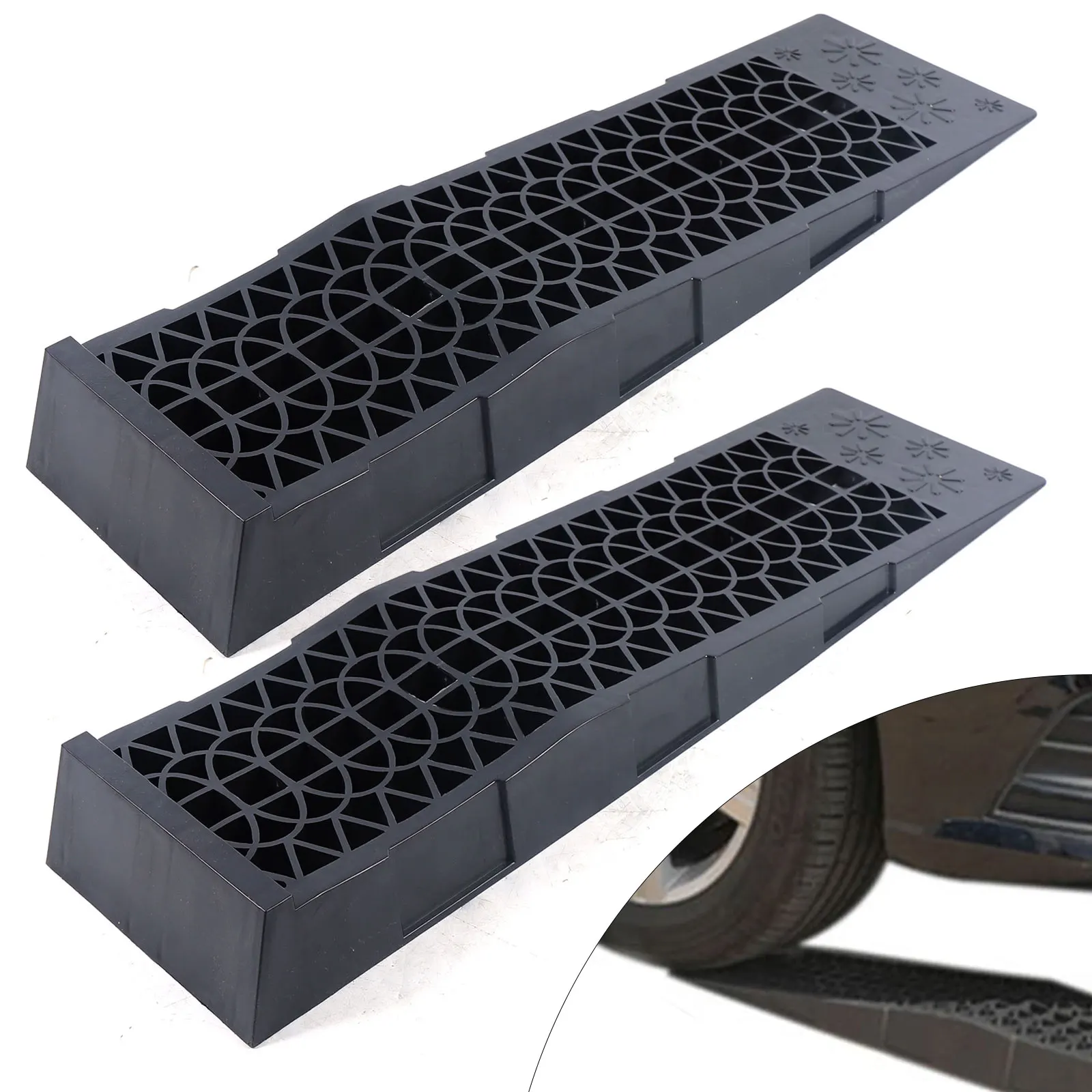 1 Pair Car Ramp 3 Tonnes Black Plastic Ramp Loading Ramp Stackable Portable Car Ramps Loading Rail Vehicle Ramps for Slow Sports