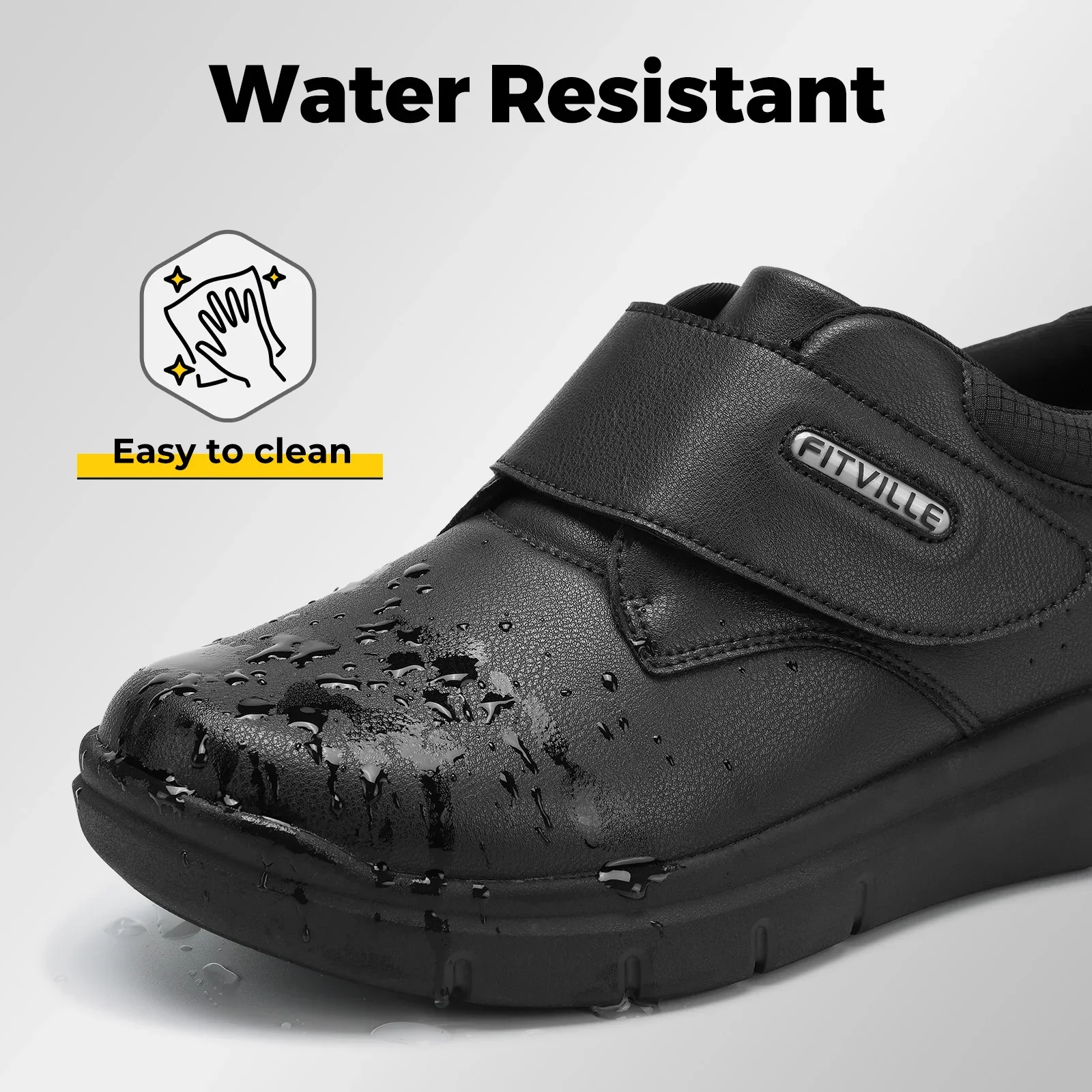 Extra breite Herrenschuhe, Leder, Diabetiker-Wanderschuhe für ältere Menschen, orthopädische Zehen, geschwollene Füße, rutschfest, mit Fußgewölbeunterstützung – Detail 5